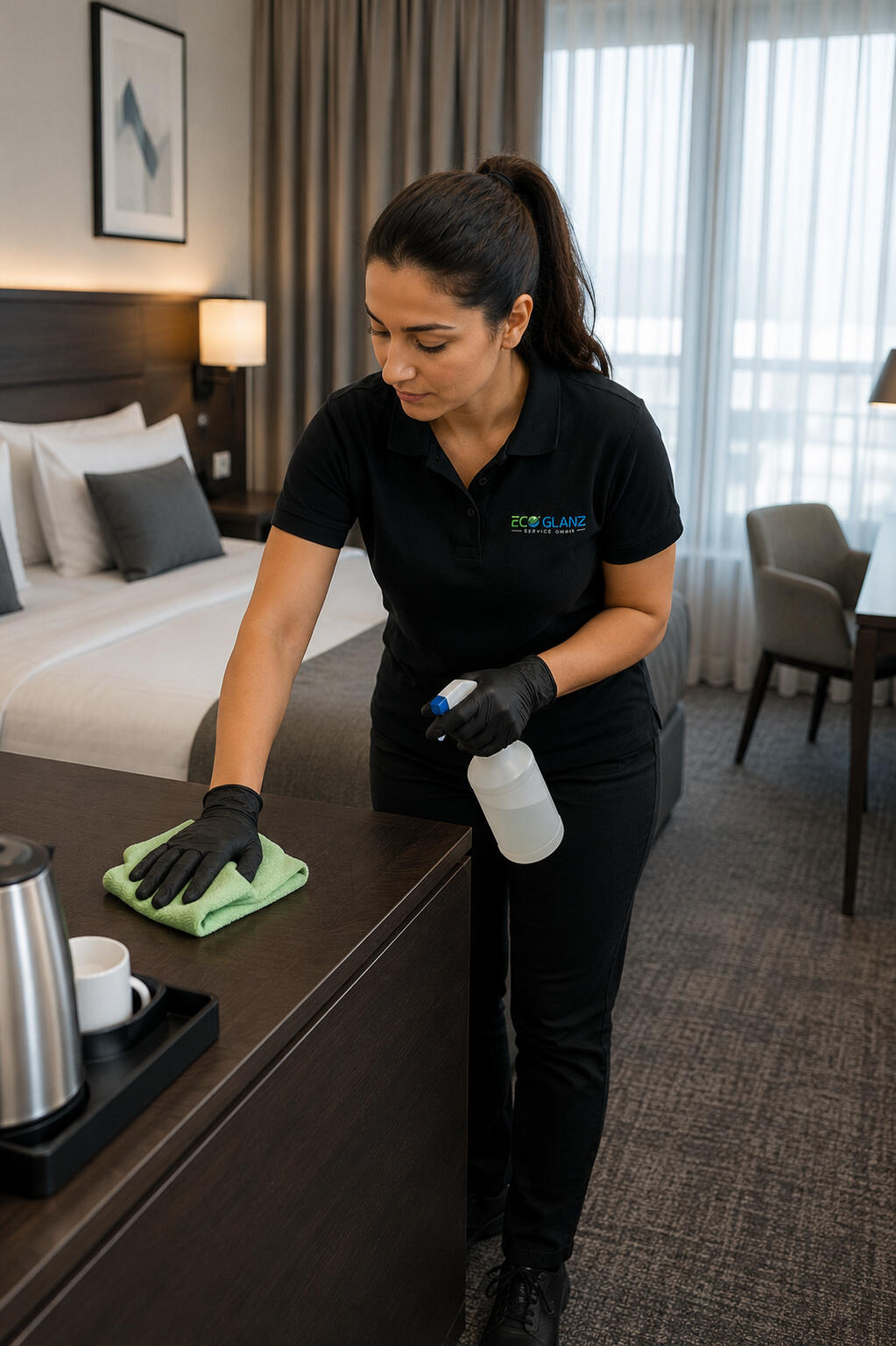 Sauberkeit im modernen Hotelzimmer Sauberkeit im modernen Hotelzimmer